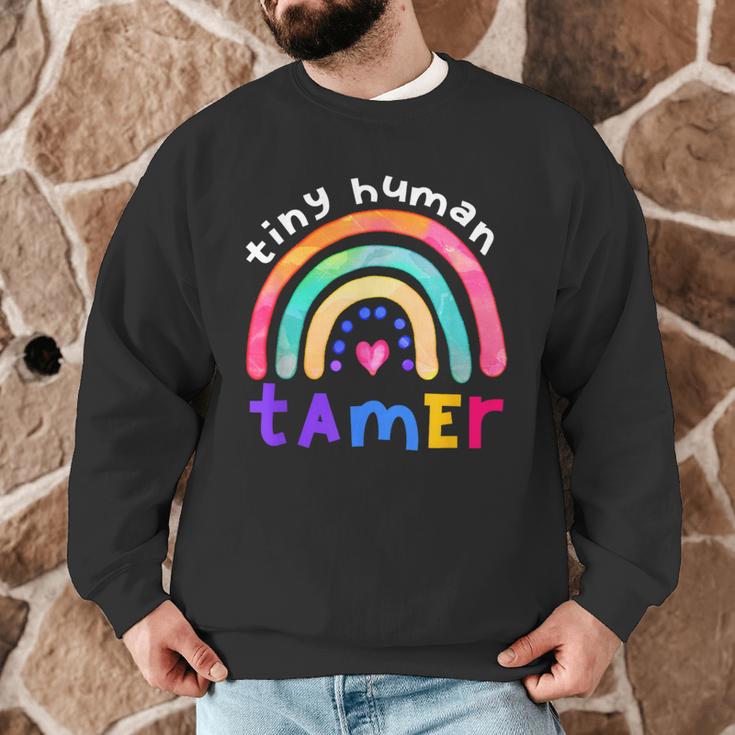 Tiny Human Tamer Watercolor Rainbow Daycare Teacher Men Graphic Sweatshirt, novelty gifts, funny gifts