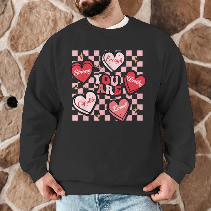 Valentine You Are Loved Worthy Enough Candy Heart Teacher For Men Women Girls Kids Men Graphic Sweatshirt, novelty gifts, funny gifts