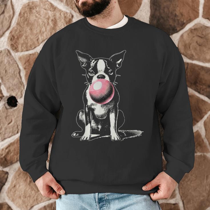 Vintage Boston Terrier Blowing Bubble Gum American Gentleman Men Graphic Sweatshirt, novelty gifts, funny gifts