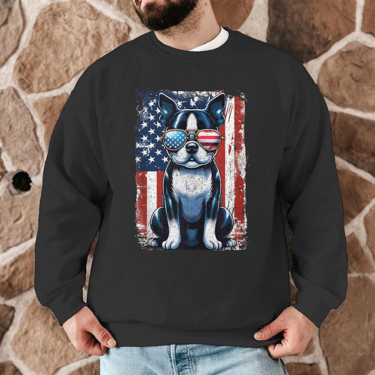 Vintage Boston Terrier Dog American USA US Flag Pets Lovers Men Graphic Sweatshirt, novelty gifts, funny gifts