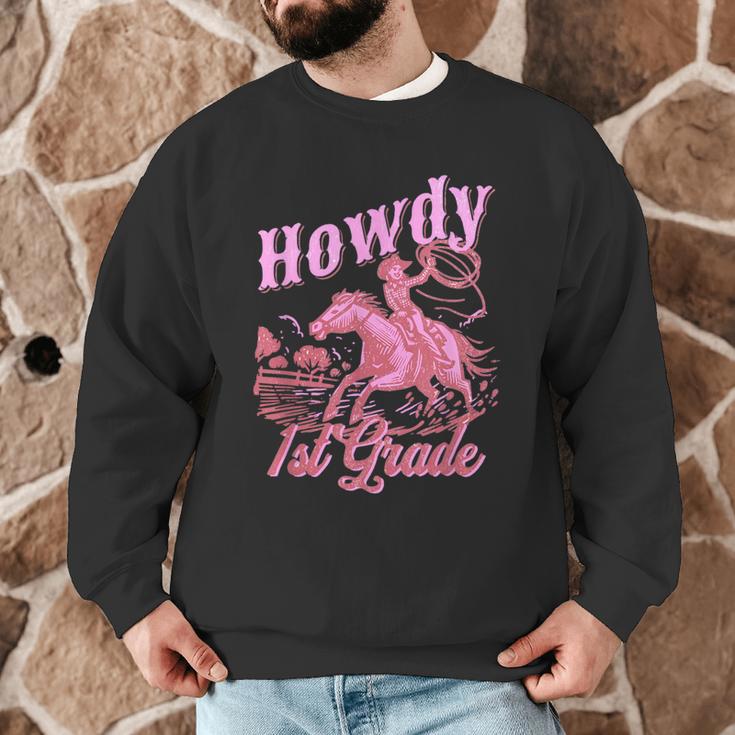 Vintage Howdy First Grade Cowgirl Teacher Western School Men Graphic Sweatshirt, novelty gifts, funny gifts