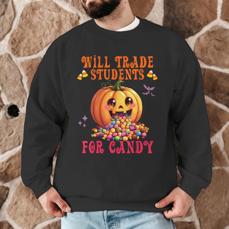 Will Trade Students For Candy Teacher Cute Halloween Pumpkin Men Graphic Sweatshirt, novelty gifts, funny gifts