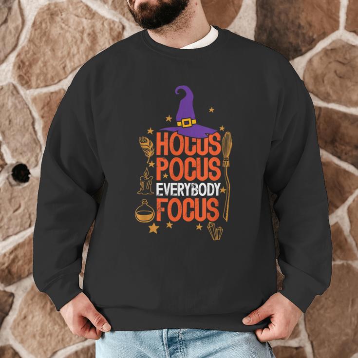 Witchy Halloween Hocus Pocus Everybody Focus Teacher Pumpkin Men Graphic Sweatshirt, novelty gifts, funny gifts