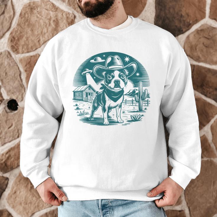 Boston Terrier Cowboy UFO Shirt Vintage Western Dog Mom Tee Men Graphic Sweatshirt, novelty gifts, funny gifts