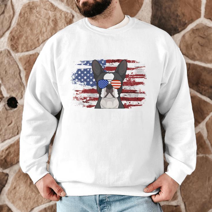 Boston Terrier Dad American Flag 4th Of July Dog Fathers Day Men Graphic Sweatshirt, novelty gifts, funny gifts