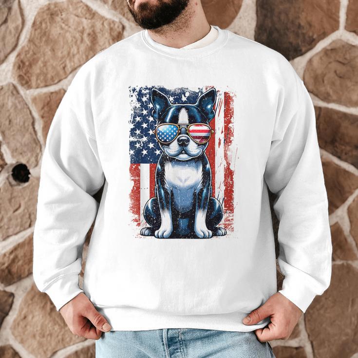 Boston Terrier Dog American USA US Flag Pets Vintage Outfit Men Graphic Sweatshirt, novelty gifts, funny gifts