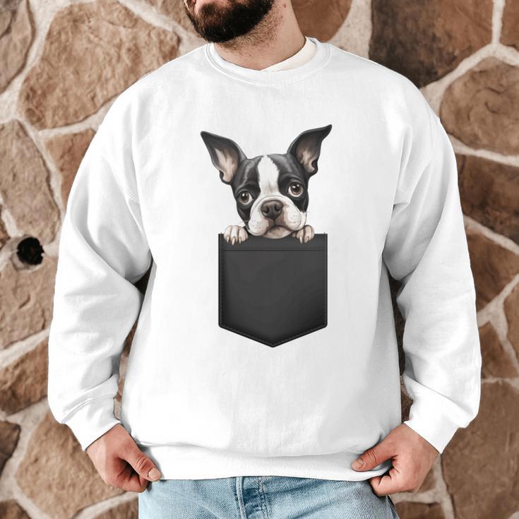Boston Terrier Dog Puppy Dog In Pocket Cute Pet Lover Men Graphic Sweatshirt, novelty gifts, funny gifts