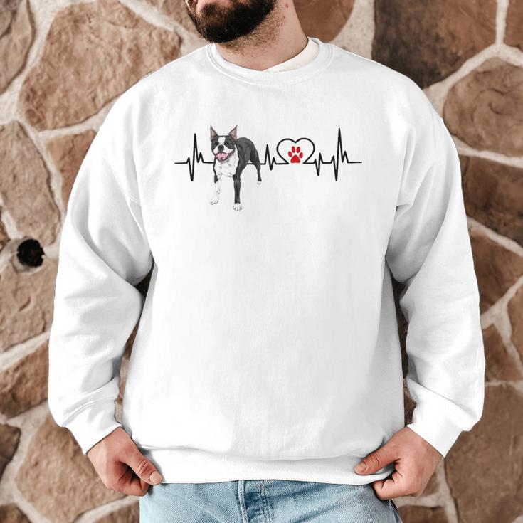Boston Terrier EKG Heartbeat Heart Line Dog Lovers Men Graphic Sweatshirt, novelty gifts, funny gifts