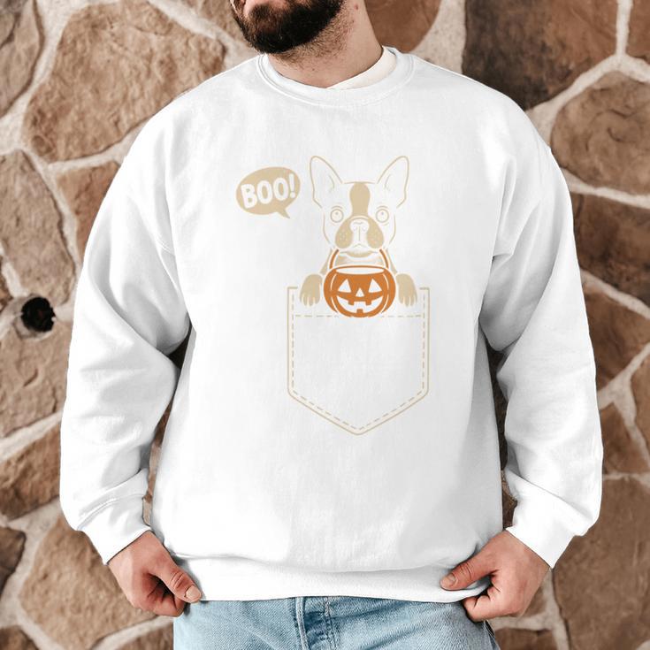 Boston Terrier Halloween Cute Bostie Dog Pocket Boo Men Graphic Sweatshirt, novelty gifts, funny gifts