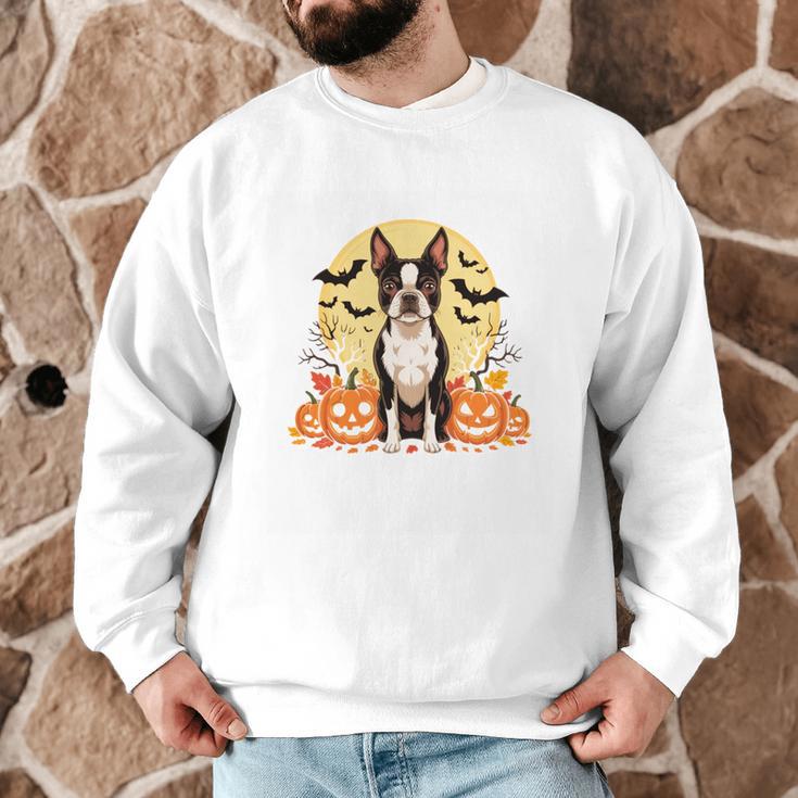 Boston Terrier Halloween Dog Lover Pumpkin Costume Men Graphic Sweatshirt, novelty gifts, funny gifts