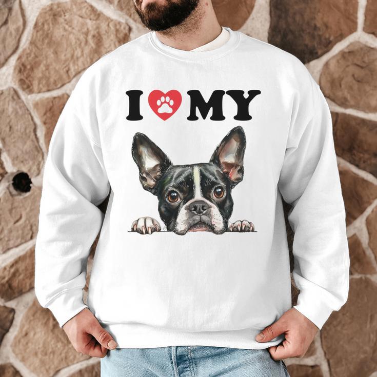 Boston Terrier I Heart My Dog Dog Lover Men Graphic Sweatshirt, novelty gifts, funny gifts