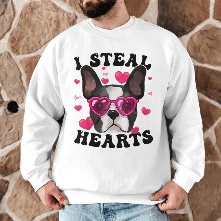 Boston Terrier Heart Glasses Girls Bostie Valentines Day Men Graphic Sweatshirt, novelty gifts, funny gifts