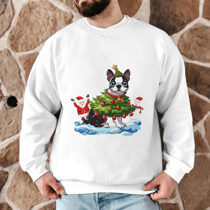 Boston Terrier Merry Christmas Tree Lights Dog X-Mas Dogs Men Graphic Sweatshirt, novelty gifts, funny gifts