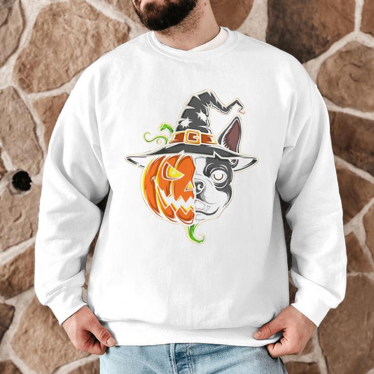 Boston Terrier Pumpkin Jack O Lantern Halloween Men Graphic Sweatshirt, novelty gifts, funny gifts