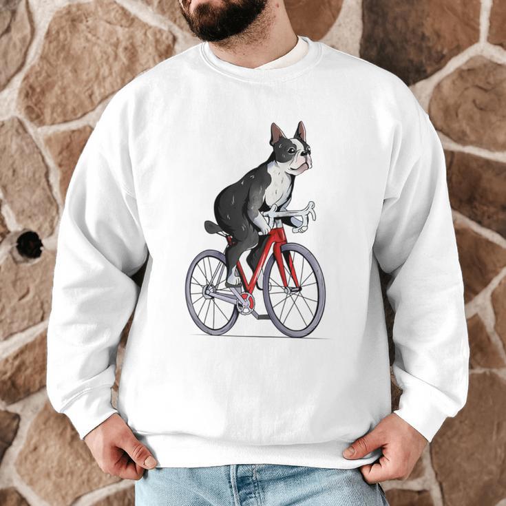 Boston Terrier Riding Bicycle Cute Bostie Biker Raglan Baseball Tee Men Graphic Sweatshirt, novelty gifts, funny gifts