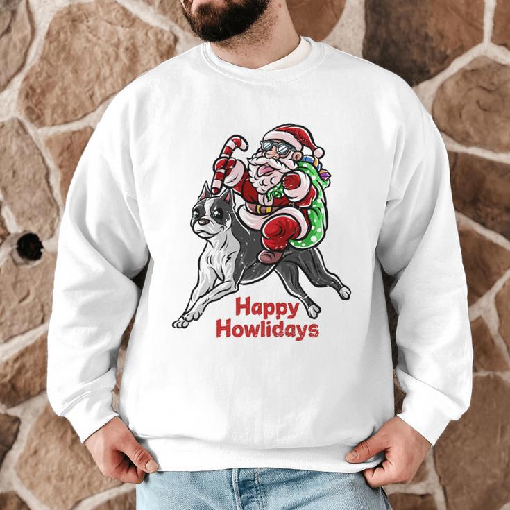 Boston Terrier Santa Claus Hat Merry Christmas Dog X-Mas Men Graphic Sweatshirt, novelty gifts, funny gifts