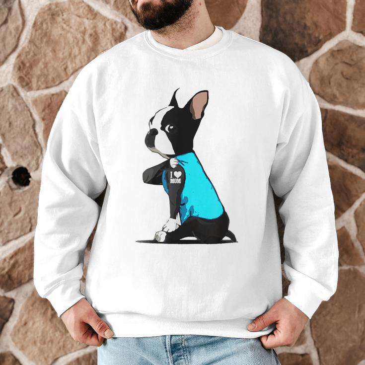 Boston Terrier Tattoos I Love Mom Men Graphic Sweatshirt, novelty gifts, funny gifts