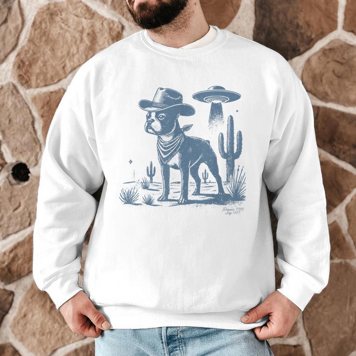 Boston Terrier UFO Cowboy Dog Dog Mom Dog Dad Alien Dog Men Graphic Sweatshirt, novelty gifts, funny gifts