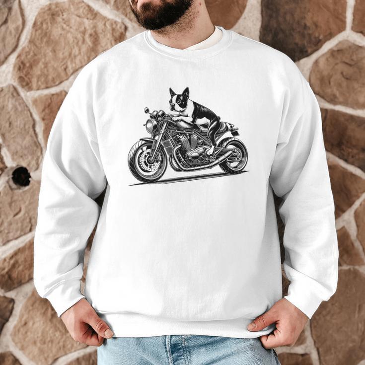 Cool Boston Terrier Riding a Motorcycle Biker Dog Lover For Men Women Kids Men Graphic Sweatshirt, novelty gifts, funny gifts