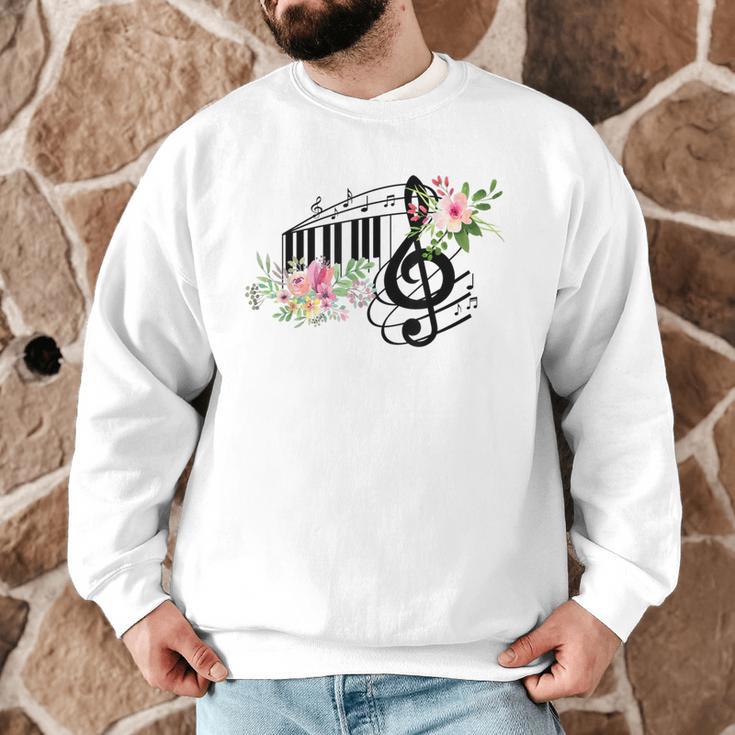 Cut Music Teacher Shirt With a Piano Keys Notes And Flowers Men Graphic Sweatshirt, novelty gifts, funny gifts