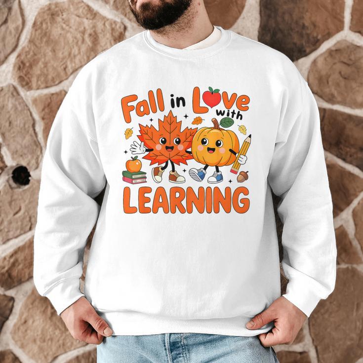 Fall In Love With Learning Thanksgiving Teacher Student Kids Men Graphic Sweatshirt, novelty gifts, funny gifts