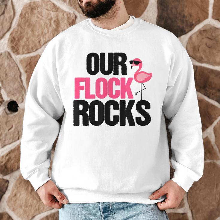 Our Flock Rocks Flamingo Mother's Day Teacher Men Graphic Sweatshirt, novelty gifts, funny gifts