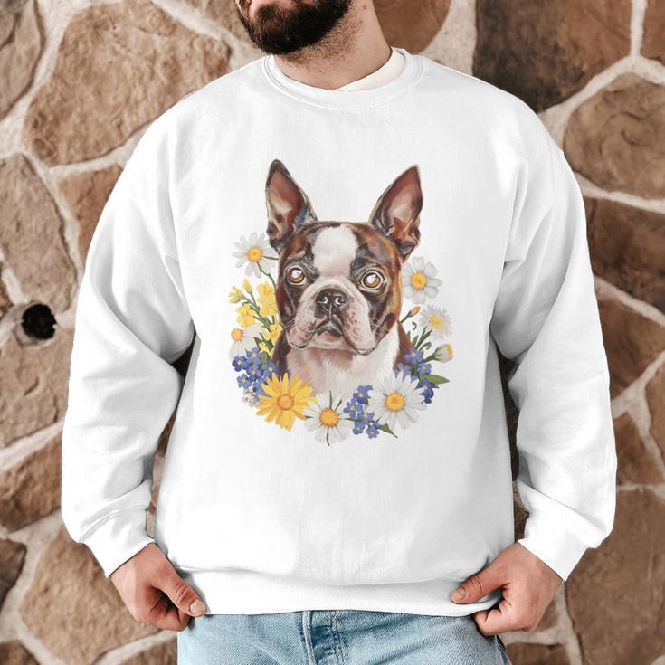 Floral Boston Terrier Men Graphic Sweatshirt, novelty gifts, funny gifts