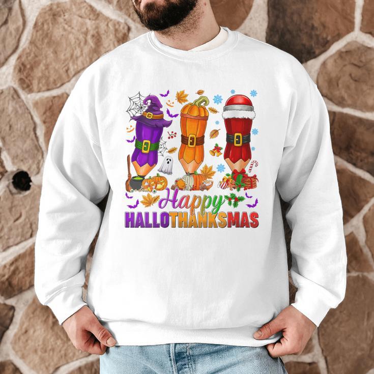 Happy Hallothanksmas Halloween Thanksgiving Pencils Teachers Men Graphic Sweatshirt, novelty gifts, funny gifts