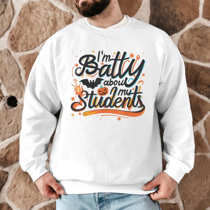 I'm Batty About My Students Watercolor Bat Teacher Halloween Men Graphic Sweatshirt, novelty gifts, funny gifts