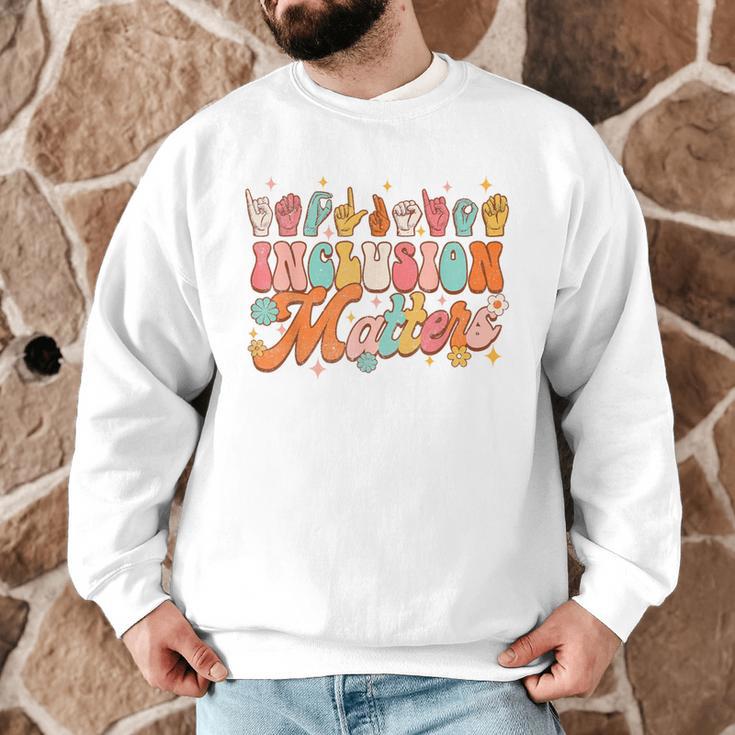 Inclusion Matters Groovy American Sign Language ASL Teacher For Men Women Men Graphic Sweatshirt, novelty gifts, funny gifts Inclusion Matters Groovy American Sign Language ASL Teacher For Men Women Men Graphic Sweatshirt, novelty gifts, funny gifts