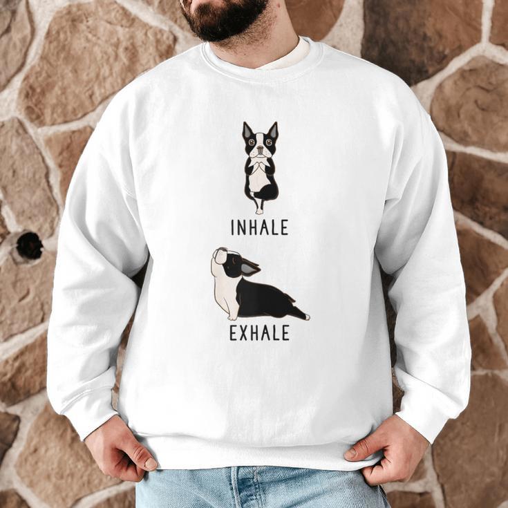 Inhale Exhale Yoga Boston Terrier Tshirt Men Graphic Sweatshirt, novelty gifts, funny gifts