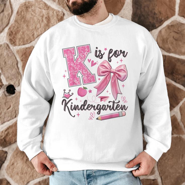 K Is For Kindergarten Teacher Coquette Bow Back To School Men Graphic Sweatshirt, novelty gifts, funny gifts K Is For Kindergarten Teacher Coquette Bow Back To School Men Graphic Sweatshirt, novelty gifts, funny gifts