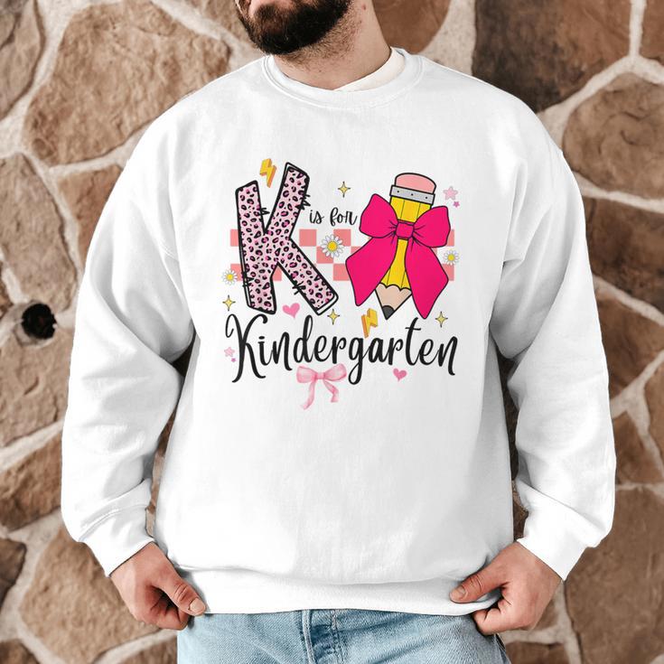 K Is For Kindergarten Teacher Coquette Bow Back To School Men Graphic Sweatshirt, novelty gifts, funny gifts K Is For Kindergarten Teacher Coquette Bow Back To School Men Graphic Sweatshirt, novelty gifts, funny gifts