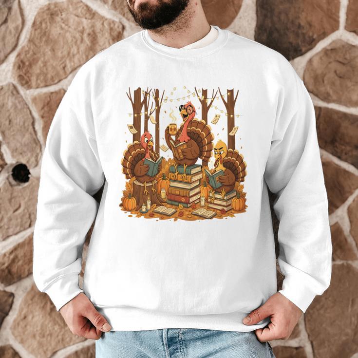 Librarian Turkey Reading Book Fall Thanksgiving Teacher Book Men Graphic Sweatshirt, novelty gifts, funny gifts