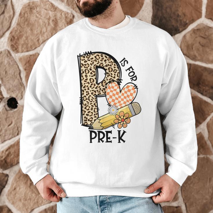 P Is For Pre K Teacher Leopard First Day Of School For Men Women Girls Kids Men Graphic Sweatshirt, novelty gifts, funny gifts P Is For Pre K Teacher Leopard First Day Of School For Men Women Girls Kids Men Graphic Sweatshirt, novelty gifts, funny gifts