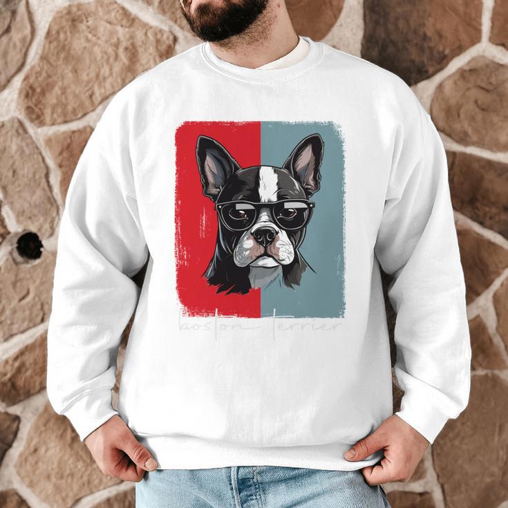 Retro Boston Terrier Dog Lover Bostie Mom Dad Dog Owner Men Graphic Sweatshirt, novelty gifts, funny gifts