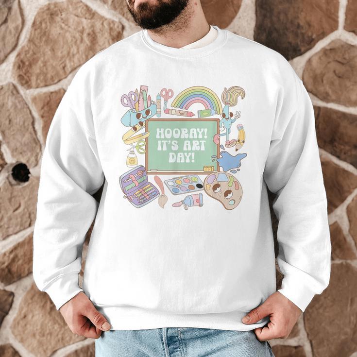 Retro Hooray It's Art Day Art Teacher Back To School Women Men Graphic Sweatshirt, novelty gifts, funny gifts