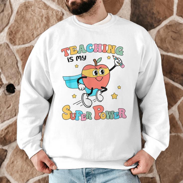 Retro Teaching Is My Superpower Apple Teacher Appreciation Men Graphic Sweatshirt, novelty gifts, funny gifts
