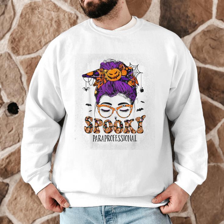 Spooky Paraprofessional Life Halloween Messy Bun Teacher For Men Women Men Graphic Sweatshirt, novelty gifts, funny gifts