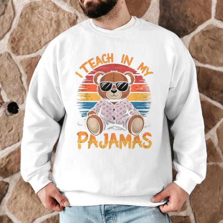 I Teach In My Pajamas Teacher Sunset Bear Retro Men Graphic Sweatshirt, novelty gifts, funny gifts