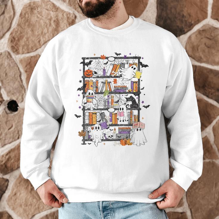Teacher Library Ghost Reading Book Halloween Cat Men Graphic Sweatshirt, novelty gifts, funny gifts