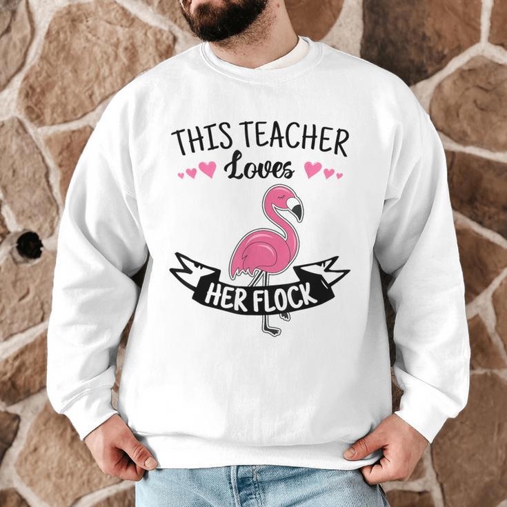 This Teacher Loves Her Flock Cute Flamingo Teacher Men Graphic Sweatshirt, novelty gifts, funny gifts