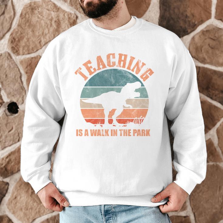 Teaching Is A Walk In The Park Teacher T-Rex Retro Men Graphic Sweatshirt, novelty gifts, funny gifts