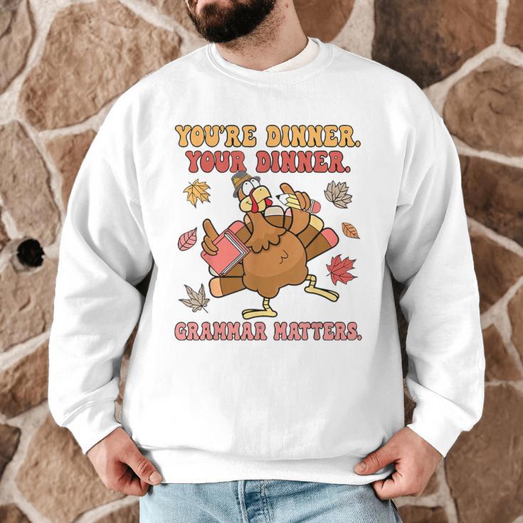 Thanksgiving Grammar Thankful English Teacher Fall Turkey Men Graphic Sweatshirt, novelty gifts, funny gifts
