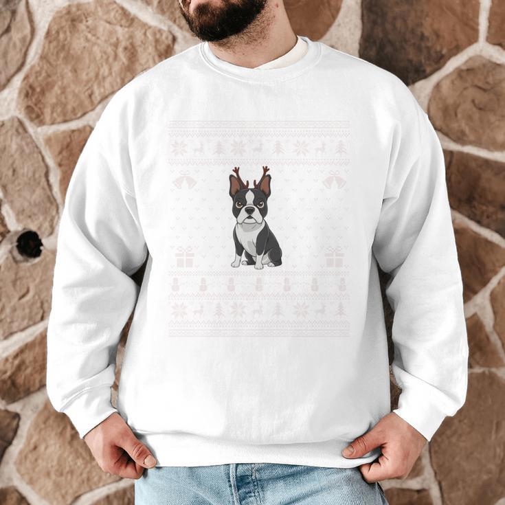 Ugly Xmas Sweater Style Boston Terrier Reindeer Christmas Men Graphic Sweatshirt, novelty gifts, funny gifts