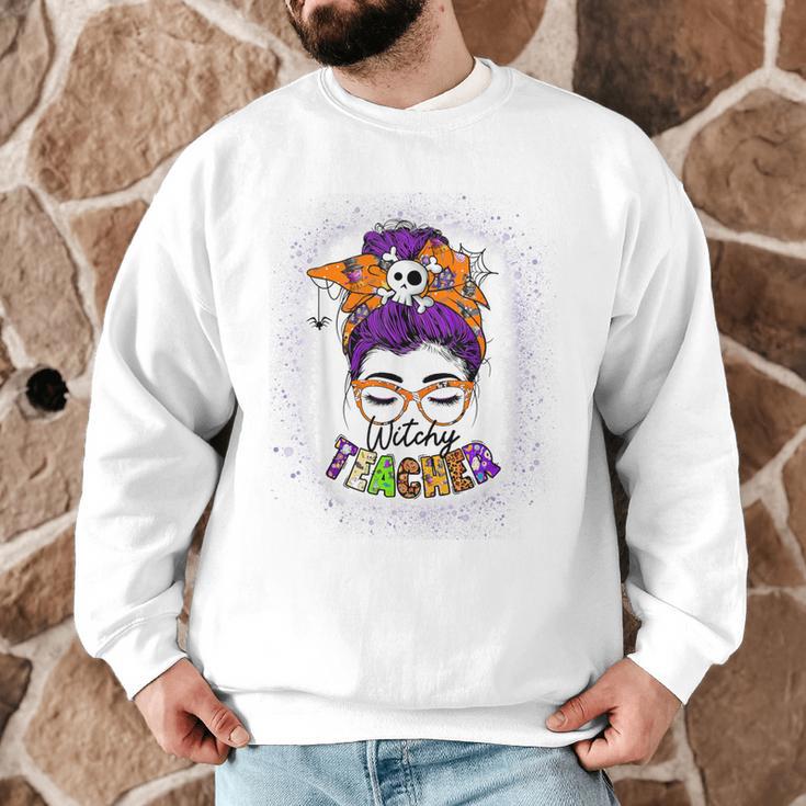 Witchy Teacher Halloween Messy Bun Teacher Bleached Men Graphic Sweatshirt, novelty gifts, funny gifts Witchy Teacher Halloween Messy Bun Teacher Bleached Men Graphic Sweatshirt, novelty gifts, funny gifts