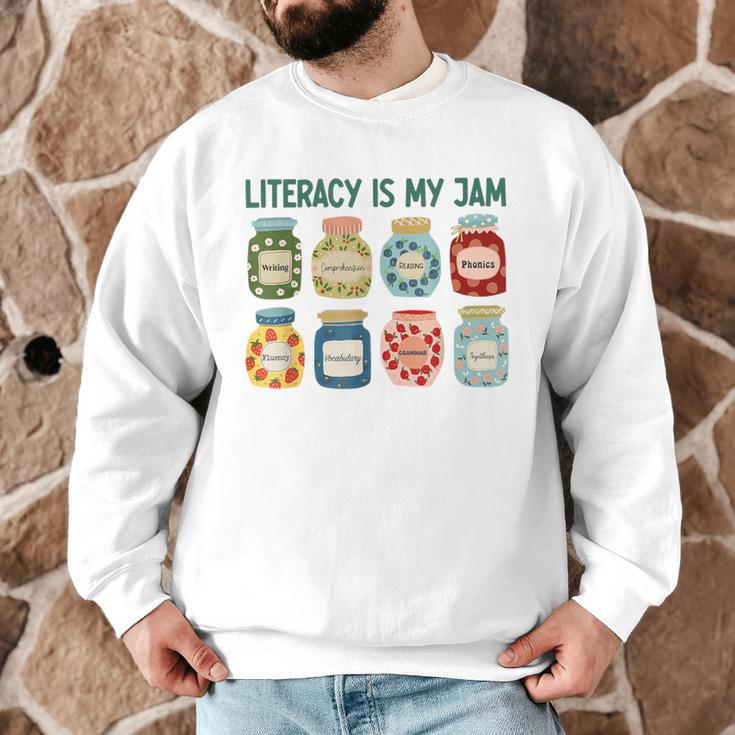Women Literacy Is My Jam Literacy Teacher Reading Teacher Men Graphic Sweatshirt, novelty gifts, funny gifts