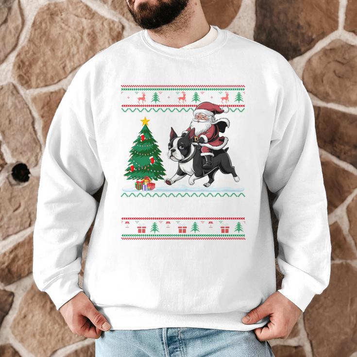 Xmas Tree Lighting Santa Riding Boston Terrier Christmas Men Graphic Sweatshirt, novelty gifts, funny gifts