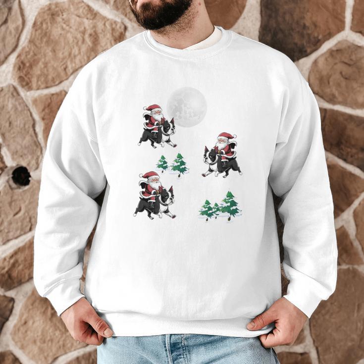 Xmas Tree Santa Riding Boston Terrier Christmas Men Graphic Sweatshirt, novelty gifts, funny gifts