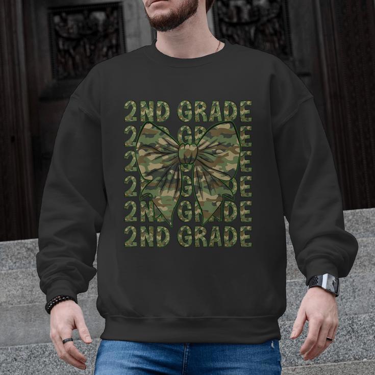 2nd Grade Teacher Student Camo Bow Back To School Men Graphic Sweatshirt
